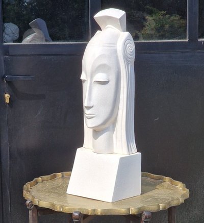 Important crackled ceramic queen's head after Gustave Miklos, Art Deco