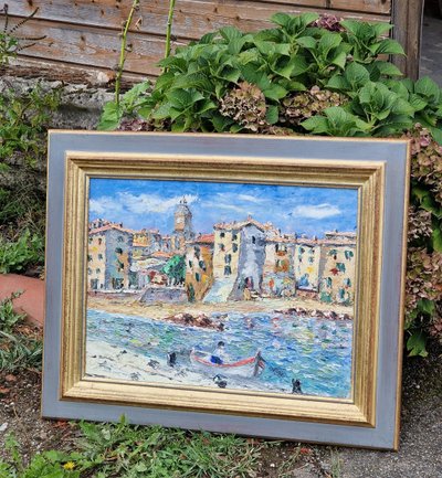 Painting of Saint Tropez, the fishermen's slipway in the port, 1936, oil on canvas