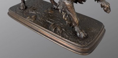 Sculpture - Spaniel Dog On The Lookout , Ferdinand Pautrot (1832 - 1874) - Bronze
