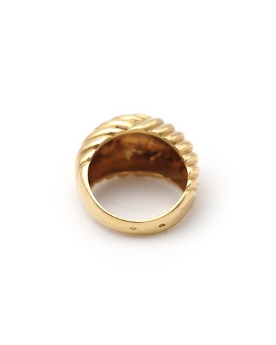 Anello a fascia bombata in oro 18k, anello a mezzaluna, gadroons, gioielli vintage