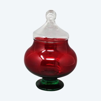 1960 Stupefacente vaso di vetro rosso e verde Empoli di Rossini. Prodotto in Italia