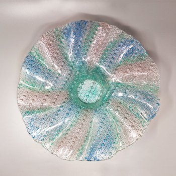 1960 Magnifique grand centre de table bleu, rose et vert en verre de Murano par Linea Arte Murano. Fabriqué en Italie