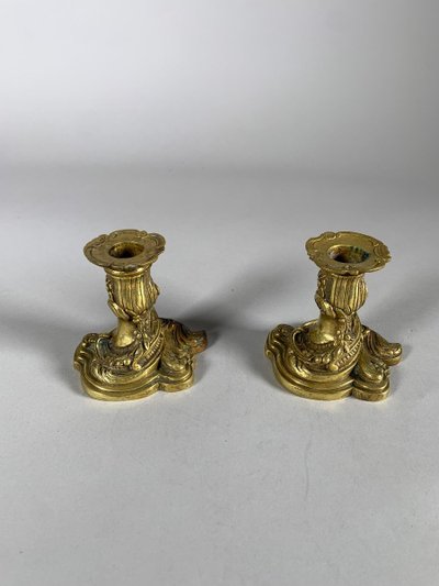 Rococo Louis XV Style Gilt Bronze Candlesticks, 19th Century