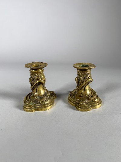 Rococo Louis XV Style Gilt Bronze Candlesticks, 19th Century