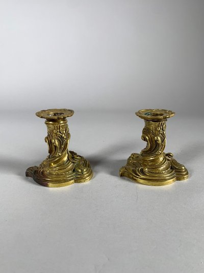 Rococo Louis XV Style Gilt Bronze Candlesticks, 19th Century