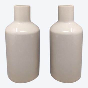 1970 Amazing Pair of Ceramic Vases by F.lli Brambilla in Beige Color. Made in Italy