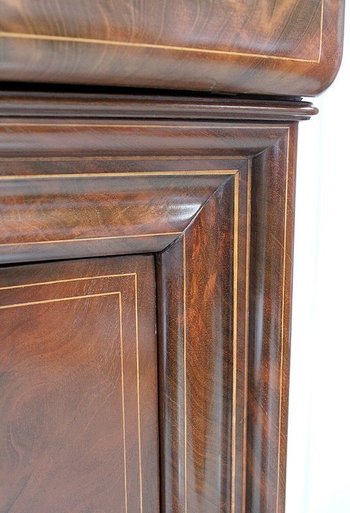 Eccezionale segretaria in radica di mogano impiallacciata - Periodo di restauro - Inizio XIX secolo