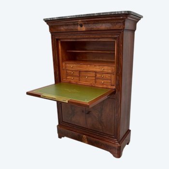 Exceptional secretary in mahogany burl veneer - Restoration period - Early 19th century