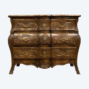 Commode Louis XV provençale galbée en bois naturel vers 1880-1900
