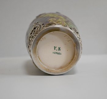 Vaso "Les Pissenlits" in argento e ceramica smaltata, Manufacture de Sèvres, Art Nouveau - Fine XIX secolo