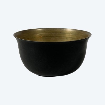 Jean Dunand (1877-1942).  Coupe Circulaire En Laque Bleu Et Dinanderie Art Déco XXeme Siecle