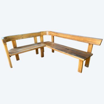 Pair Of Benches S35 By Pierre Chapo, Solid Elm