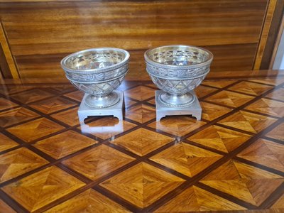 Pair of perfume burners, in Sèvres porcelain, silver mounts, mid-19th century