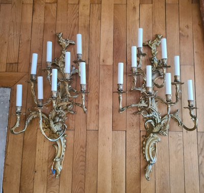 Pair of 9-light wall sconces - 90cm high - Louis XV style