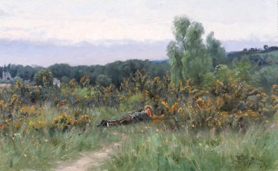 Henri Saintin 1846-1899 Val-Saint-Germain, Essonne, landscape with flowers, Impressionist painting