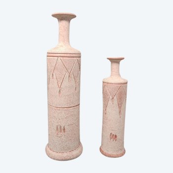 1970 Étonnante Paire de Vases en Céramique de Couleur Rose Antique. Fabriqué en Italie