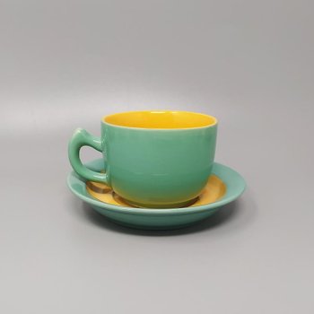1980 Magnifique service à thé/café vert et jaune en céramique par Naj Oleari. Fabriqué en Italie