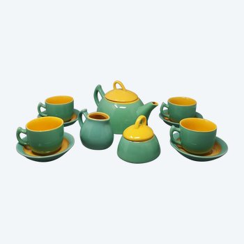 1980 Magnificent green and yellow ceramic tea/coffee service by Naj Oleari. Made in Italy