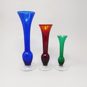 1970 Magnificent Set of 3 Vases by Seguso, in Murano Glass, Made in Italy