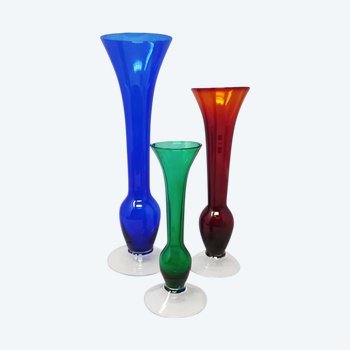 1970 Magnifique Ensemble de 3 Vases en Verre de Murano, Fabriqué en Italie