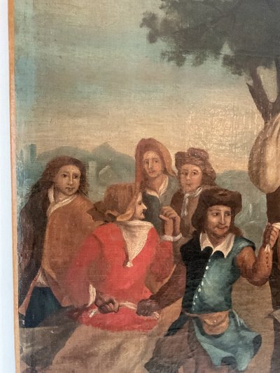 Large Oil On Canvas: 19th Century Flemish School: "Village Dance Scene".