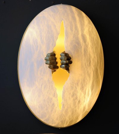 Glustin Luminaires Creation wall lights in alabaster with brass handles