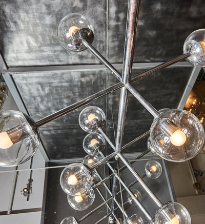 Five-bulb nickel stacking chandelier by Kinkeldey