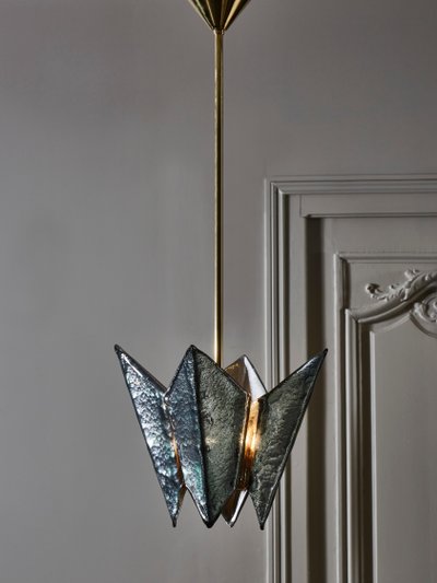 Hanging leaves in folded tinted glass