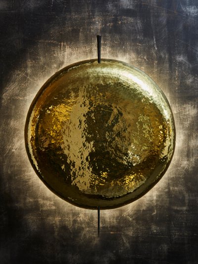 Helios wall sconces in brass and iron by Alexandre Taveau
