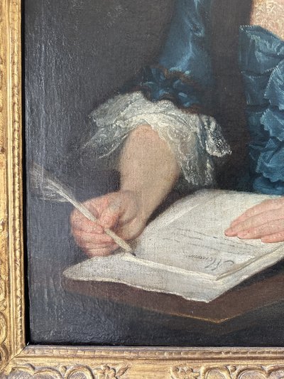 French school of the 18th century. Oil on canvas "La jeune femme à la lettre" (Young woman with a letter)