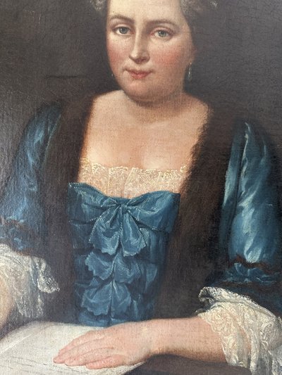 French school of the 18th century. Oil on canvas "La jeune femme à la lettre" (Young woman with a letter)