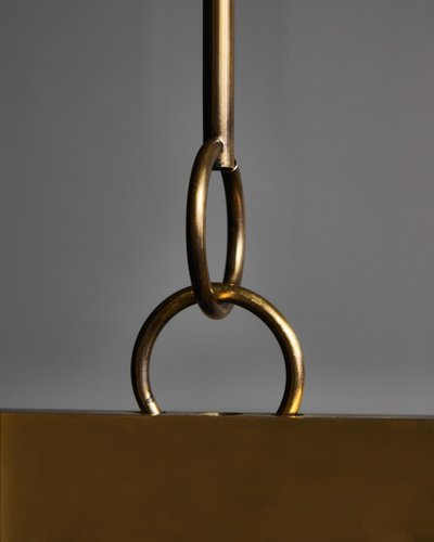 Diego Mardegan long brass and glass chandelier