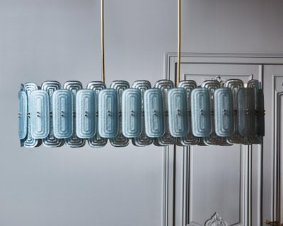 Langer Kronleuchter aus Muranoglas teal