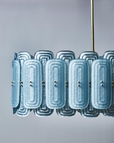 Langer Kronleuchter aus Muranoglas teal