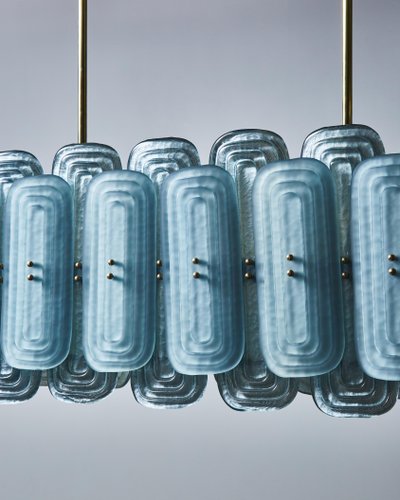 Langer Kronleuchter aus Muranoglas teal