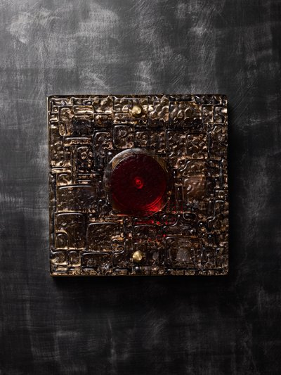 Paire d'appliques murales carrées en verre de Murano et laiton