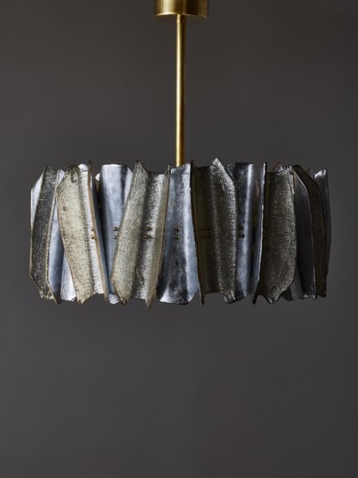 Round chandelier in champagne and silver Murano glass