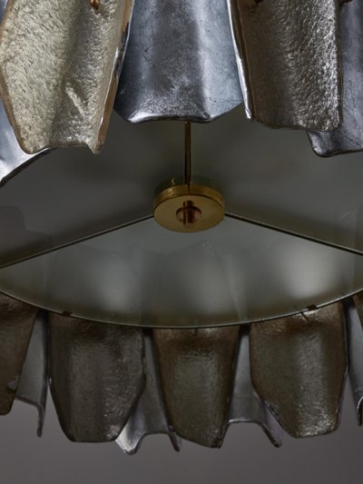 Round chandelier in champagne and silver Murano glass