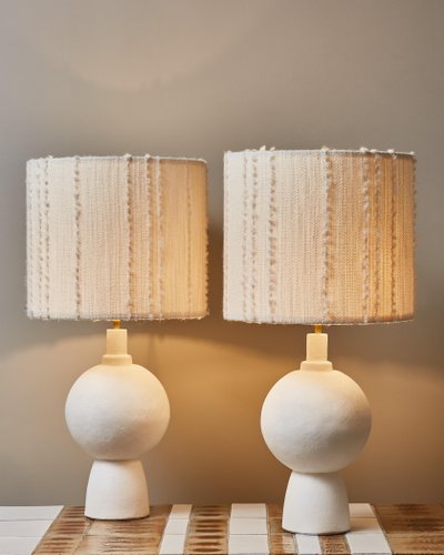 Pair of round plaster table lamps