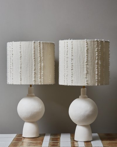 Pair of round plaster table lamps