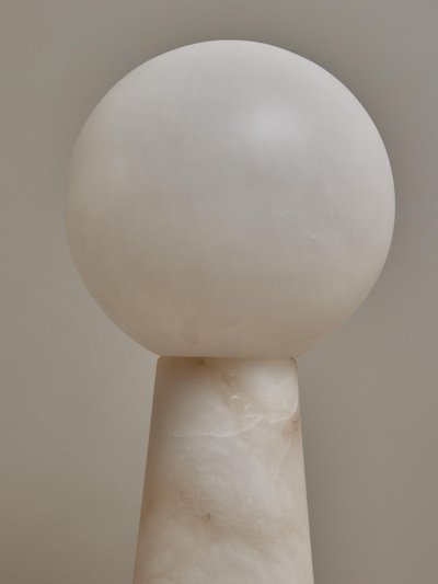 Pair of large alabaster conical table lamps with globes