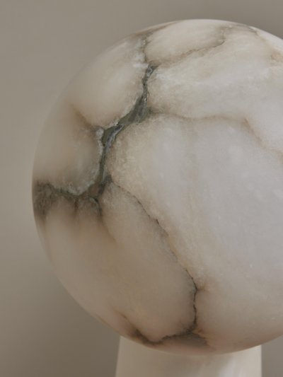 Pair of large alabaster conical table lamps with globes