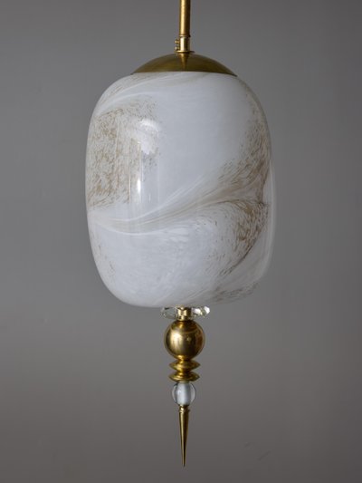 Brass pendant lights with painted glass globes