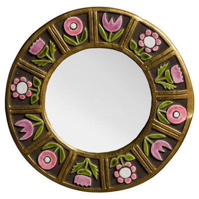 Miroir rond en céramique Mithe Espelt avec décors de fleurs