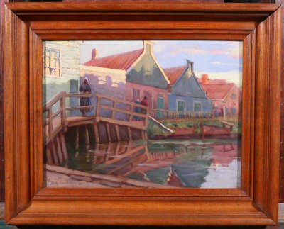Jules Benoit-LEVY 1866-1952 Pays-Bas, paysage aux maisons colorées, Volendam ? tableau 1901