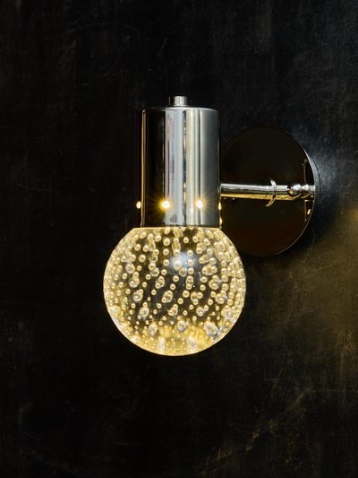 Nickel-plated brass wall sconces with bubbled Murano glass globe
