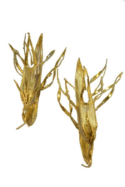Paul Moerenhout, Pair of Brutalist Brass Sconces Circa 1970