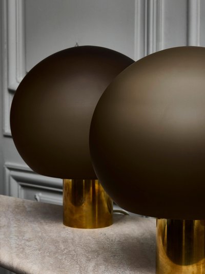 Pair of Dome table lamps in brass and grey glass