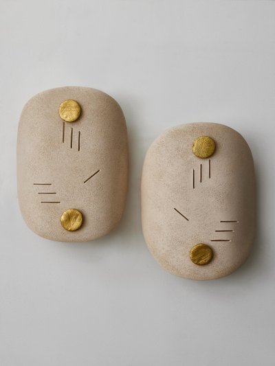 Earthenware Mask O wall lights by Françoise Bergaglia
