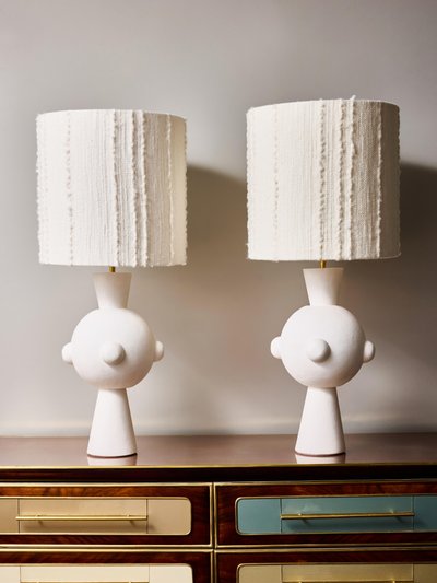 Pair of modern and sculptural plaster table lamps